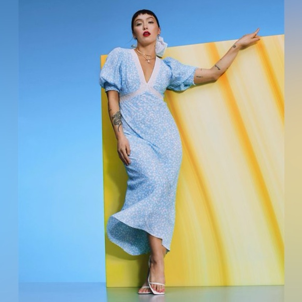 RIXO X Target blue & white maxi dress NWOT size 16/18